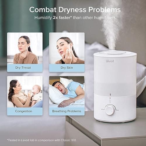 LEVOIT Humidifiers for Bedroom with Night Light(3L Water Tank)Cool Mist Top Fill Essential Oil Diffuser for Baby Nursery and Plants, 360° Nozzle, Quiet, Rapid Humidification for Home Large Room, White thumbnail 8
