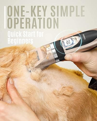 oneisall Dog Clipper Low Noise, Dog Grooming Kit with Rechargeable, Pet Shaver Cordless Electric Quiet Hair Clipper Set for Dogs Cats Pets（Gold） thumbnail 4