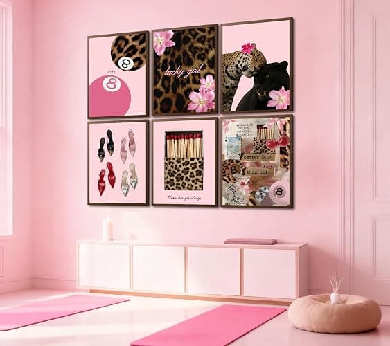6Pcs Trendy Pink Leopard Canvas Wall art Preppy Y2K Posters Print Artwork Fashion Cheetah Flowers Painting Pictures Wall Decor for Girls' Room Dormitory Apartment Home Decoration 8x10in Unframed thumbnail 5