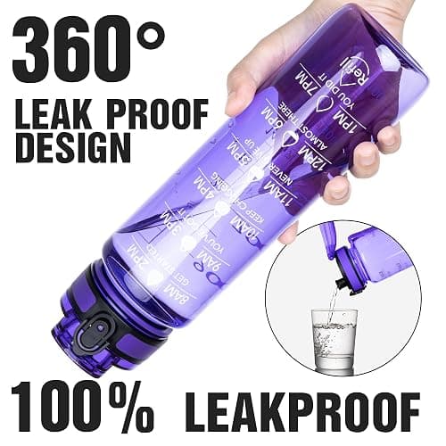 OLDLEY Water Bottle, 32oz Motivational Sports Water Bottle with Time Marker - Times to Drink - Tritan, BPA Free, Wide Mouth Leakproof,Deep Purple thumbnail 6
