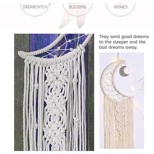 Dream Catchers, Moon Dream Catcher with Lights-Macrame Dreamcatcher Bedroom Wall Decor,Dream Catcher Girls Room Decor Teenager,Moon Gifts Dream Catchers for Boys Mom Women-Catcher Boho Wall Decor thumbnail 7