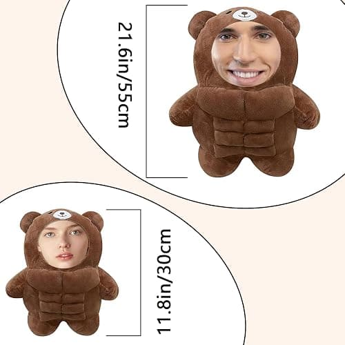 Personalized Muscle Bear Plush Toy, Customizable Your Face Photo Plush Toy - Fun Toy (11.8-19.6 inches) thumbnail 2