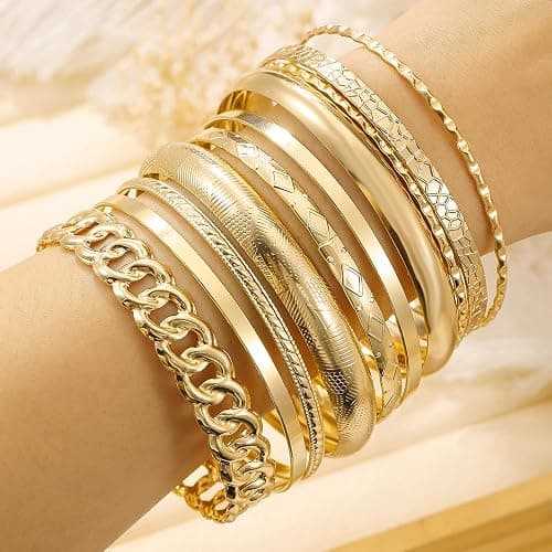 RINTOLER 16Pcs Gold Bangle Bracelets for Women - Multi Layer Stackable Textured Bracelets Boho Jewelrys Set. thumbnail 4