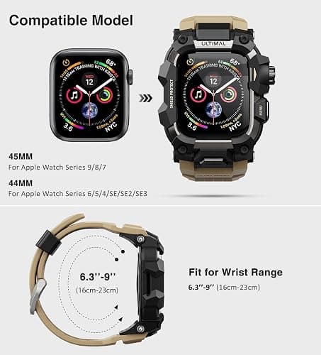 ULTIMAL Rugged Case with Band for Apple Watch 44mm,Compatible with Apple Watch Series SE 3/SE 2/SE Generation/6/5/4, Military Grade Shockproof Bumper Cover for iWatch Tactical Band Men (44mm,Desert Yellow) thumbnail 2