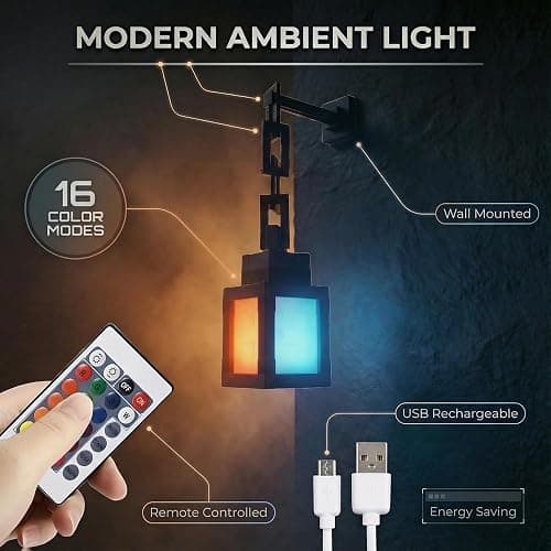 Pixelated Lantern Night Light – 16-Color LED Lamp with Remote Control, Rechargeable Wall or Table Light for Gaming Rooms or Kids’ Bedrooms, Fun Gift for Gamers, Decor for Boys Bedroom 12-15 thumbnail 5