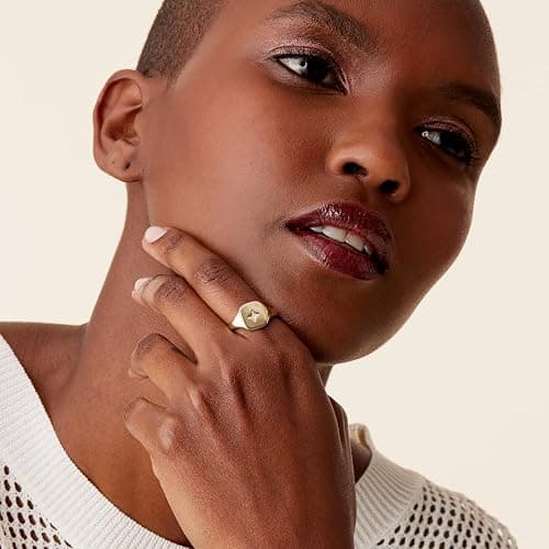 PAVOI 14K Gold Plated Engraved Signet Ring with North Star | Lightweight Thick Statement Rings for Women | Everyday Jewelry thumbnail 3
