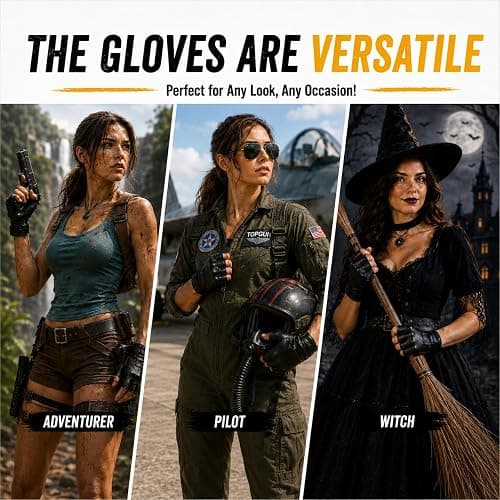 Black Fingerless Gloves Costume for Women, PU Leather Accessories Cosplay | Car Driver Race Spy Biker Faux Halloween Hand Men Mens Cheap Finger Fingers Glove Less Racer Short Without Brown Possible thumbnail 4