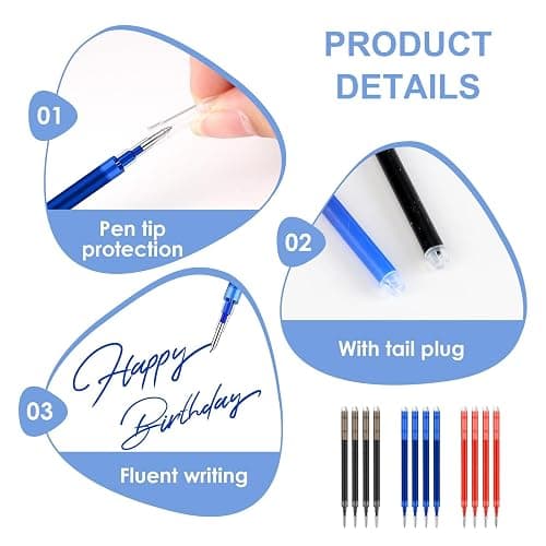 24Pack Erasable Gel Ink Pen Refills 0.7 mm Compatible with FriXion Friction | 8 Blue 8 Black 8 Red, Multicolor Medium Fine Point Refills for Erasable Pens Smooth Writing Fast Dry for School Office thumbnail 3