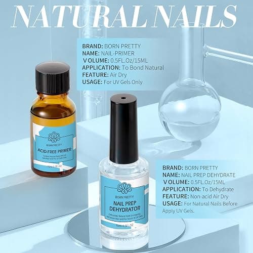 BORN PRETTY Nail Dehydrate and Primer, 15ml HEMA&TPO Free Dehydrator for Acrylic and Gel Nail Polish, Non Acid Primer for U V Gels, No Burn Fast Air Dry Nail Prep Dehydrator Set, 0.5oz thumbnail 9