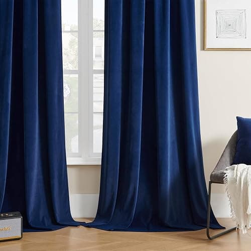 Joydeco Blue Velvet Blackout Curtains 84 Inch - 2 Panels Thermal Insulated Rod Pocket Drapes for Living Room Bedroom Dining Room Privacy thumbnail 8