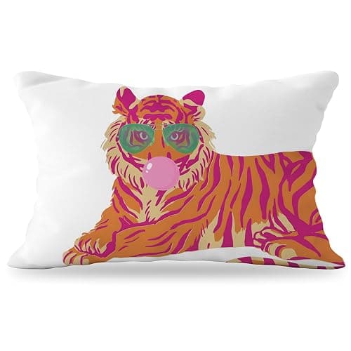 YeiHe Pink and Orange Tiger Pillow Cover 12x20, Coquette Trendy Preppy White Tiger Throw Pillow Covers, Coquette Room Decor, Preppy School Supplies - Image 1
