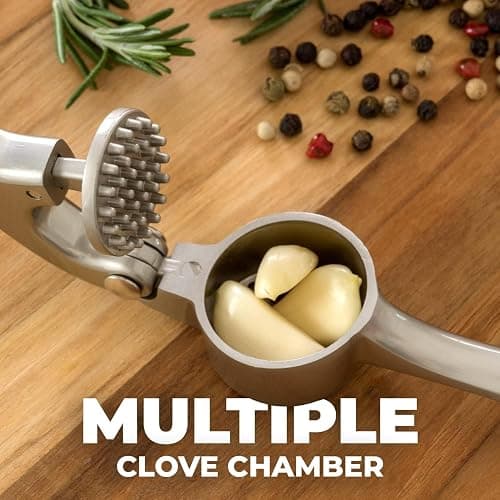 Zulay Kitchen Premium Garlic Press Set - Rust Proof Professional Garlic Mincer Tool - Easy-Squeeze, Easy-Clean with Soft, Ergonomic Handle - Silicone Garlic Peeler & Brush (Silver) thumbnail 5