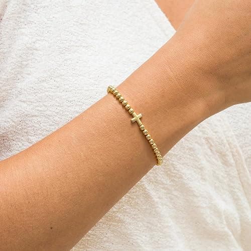 Lisitine Gold Bracelets for Women 14K Gold Beaded Bracelets Stackable Bracelets for Women Gold Charm Bracelet Non Tarnish Gold Jewelry for Women Trendy thumbnail 2