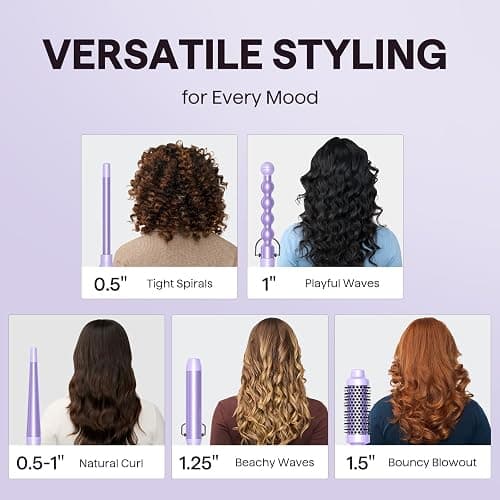 Wavytalk 5 in 1 Curling Iron,Curling Wand Set with Curling Brush and 4 Interchangeable Ceramic Curling Wand(0.5”-1.25”),Instant Heat Up,Include Heat Protective Glove & 2 Clips (Purple) thumbnail 2
