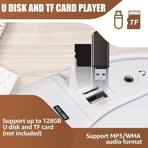 Retekess TR621 CD and Cassette Player Combo, Boombox CD Player for Home, AM/FM, Tape Recording, TF/USB Drive, AC or D Battery Powered, Headphone Jack, Stereo Sound (White) thumbnail 4