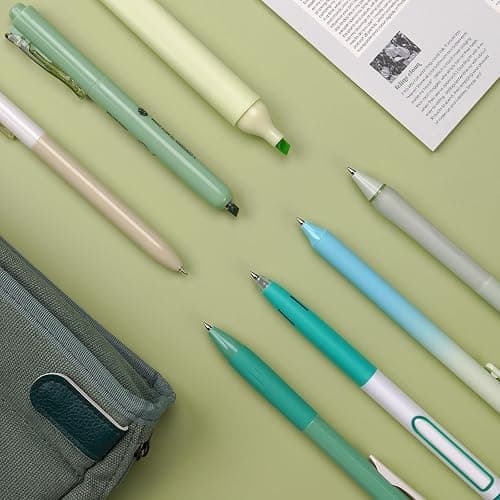 WRITECH Gel Pens Journaling Highlighters: Journal Set Aesthetic Assorted Pastel Color Ink 0.5mm Fine Point Retractable 0.7mm Black Pen Smooth Writing Drawing No Bleed 7ct (Green) thumbnail 2
