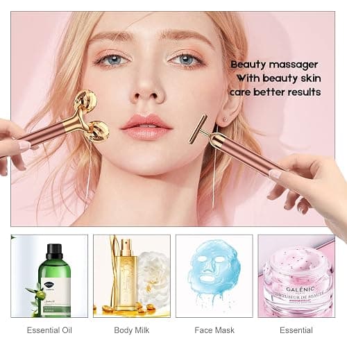 2-IN-1 Beauty Bar 24k Golden Pulse Facial Face Massager, Electric 3D Roller and T Shape Arm Eye Nose Head Massager Facial Roller Massager Kit Skin Care Tools thumbnail 7