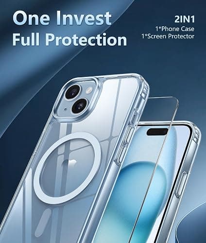 FNTCASE for iPhone 15 Case Clear: iPhone 14/13 Case Magnetic Phone Cases with Screen Protector Compatible with Magsafe Slim Anti Yellowing Rugged Protective Transparent Cell Cover (A-Clear) thumbnail 5