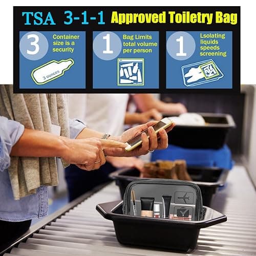 TSA Approved Toiletry Bag, 3 Pcs Clear Travel Toiletries Bags, Matte black | Lightweight & Reusable Quart-Size Makeup Cosmetic Bag for Women Men, Clear Easy-Check, Carry on Airport Airline Compliant Bag thumbnail 6