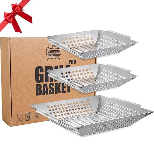 3 Pack Grill Baskets for Outdoor Grill, Heavy Duty Stainless Steel Vegetable Grill Basket, Grilling Basket for Veggies, Grilling Accessories for All Grills & Smokers - Grilling Gifts for Men - Image 1