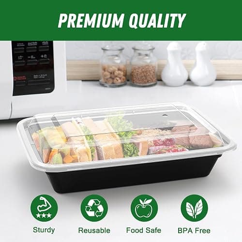 Dealusy 50 Pack (100-Piece) 28 oz Meal Prep Containers Reusable with Lids, Sturdy Leakproof & Food Safe, Microwave, Freezer, Dishwasher Safe Prep Containers, To Go Take Out Plastic Food Storage thumbnail 4