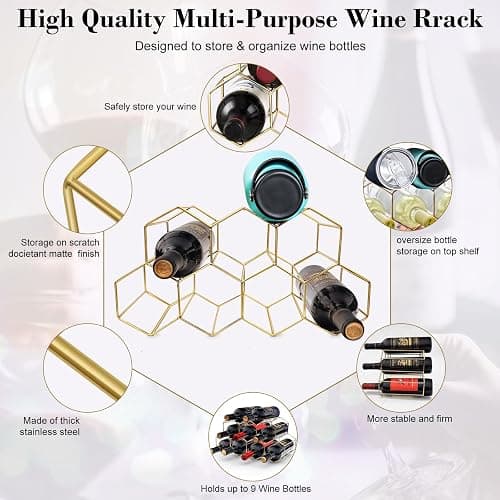 Countertop Wine Rack, Small Wine Rack for inside Cabinet, Gold Wire Wine Rack Holder, Wine Stand Metal Wine Rack for small spaces, Counter Wine Bottle Holder, Tabletop Wine Holder Rack for Kitchen Bar - Gold thumbnail 4
