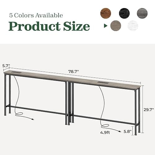 SUPERJARE 78.8 Inch Narrow Console Table with Outlet, Sofa Tables, Behind Couch Table, Long Entryway Tables with Charging Station, for Living Room, Oak thumbnail 3