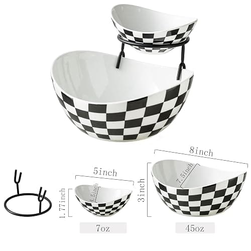 Miamolo Tiered Serving Bowls Chip and Dip Serving Set with Stand, Ceramic Appetizer Serving Dishes Platters and Trays for Parties Entertaining - Checkered Kitchen Decor thumbnail 3