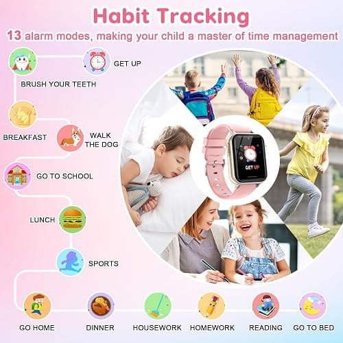 cjc Smart Watch for Kids Gift for Girls Ages 4-12 - Includes Screen Protector, 30+ Games, 140 Learning Cards, HD Touch Screen, Camera, Music, Pedometer - Fun & Educational Birthday Gift Idea (Pink) thumbnail 5