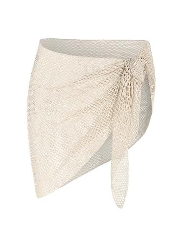 ZAFUL Sarong Coverups for Women Beach Vacation Fishnet See Thru Tie Side Bathing Suit Cover Up Mini Skirt - Image 1