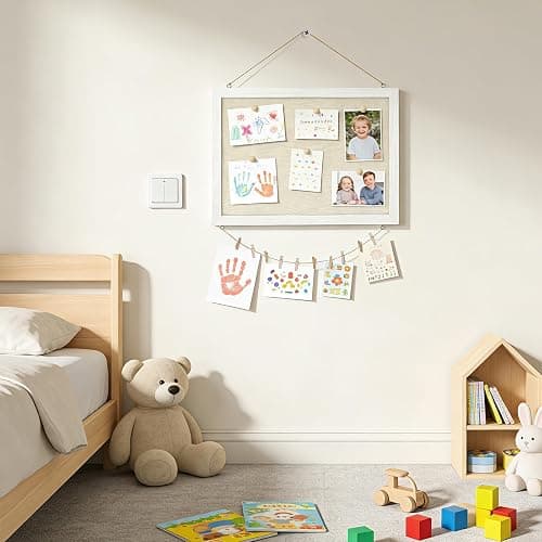 DOLLAR BOSS Double-Sided Bulletin Boards with Linen, 16"x12" 1PC Cork Board | Corkboards for Walls, Small Pin Board, Wood Framed, Decorative Hanging, For Home Kitchen Office, 10 Pushpins 10 Clips thumbnail 9