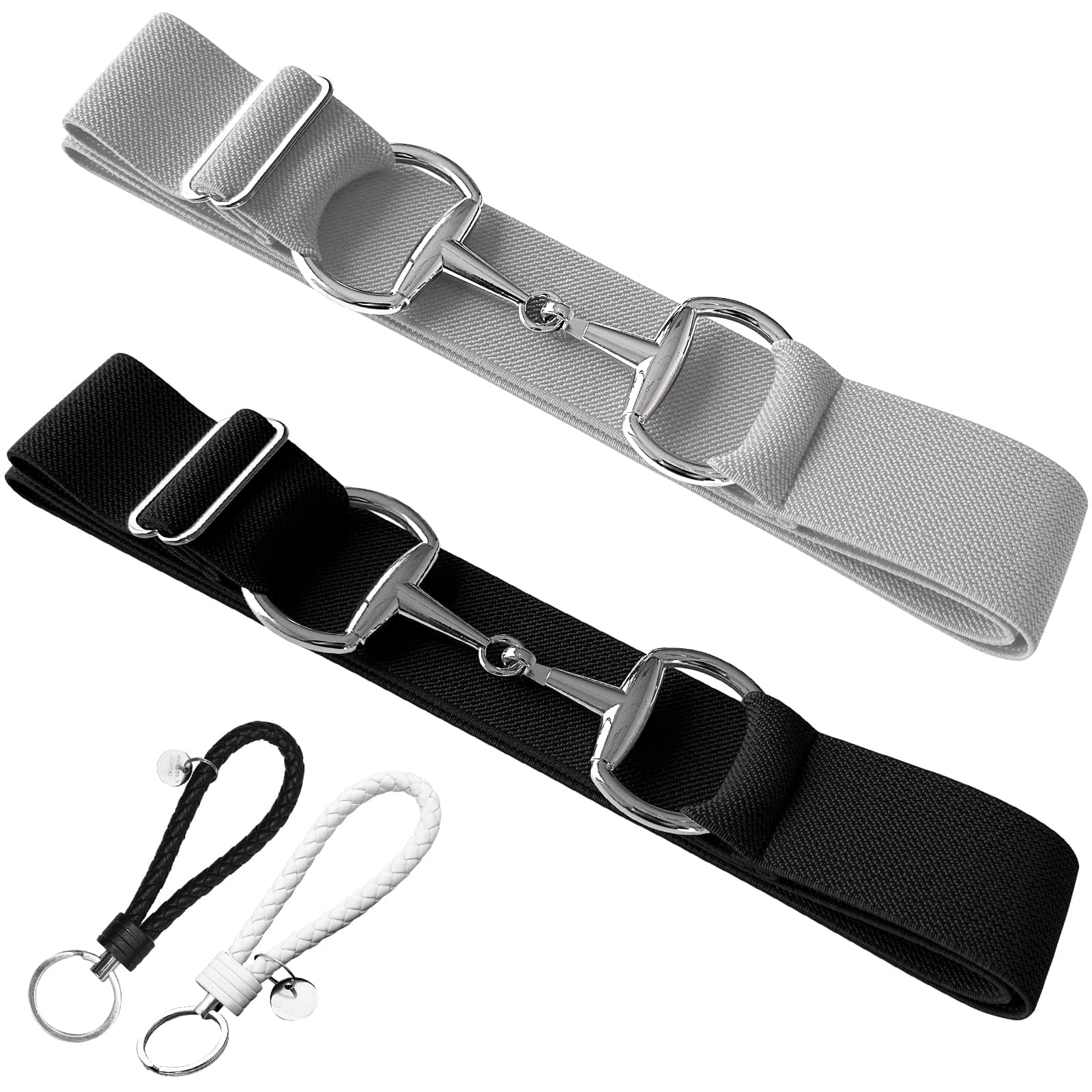 Huaerle 1.5-inch Elastic Equestrian Belt with Bit Buckle and Leather Key Strap,Equestrian Elastic Belt - Image 1