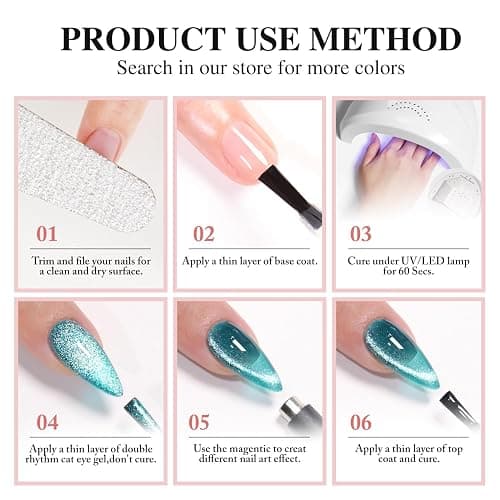 Double Rhythm Jelly Glass Cat Eye Gel Polish with Magnet 15ML Holographic Glitter Shimmer Translucent Sheer Color Magnetic Polish Salon DIY at Home (Jelly Pink Orange-MC1102) thumbnail 9