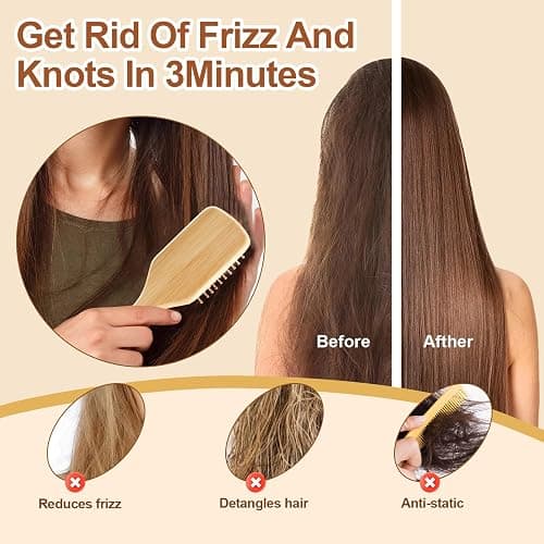 Arshray Wooden Bamboo Hair Brush with Wooden Handle and Bamboo Bristles,Reduces Static,Ideal for Dry,Curly,Thick,Thin and Straight Hair thumbnail 3