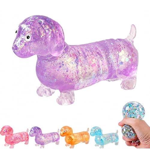 Dachshund Squishy, Glitter Weiner Dog Maltose Stress Ball, Slow Rise Fidget for Anxiety Relief, Soft Squeeze Desk Gadget for Home Office Travel (Blue) - Image 1
