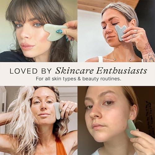 Jade Gua Sha - Smoothes Fine Lines & Wrinkles, Stocking Stuffers for Women, Face Sculpting Tool for Face Massage, Jaw Massager, Facial Massage Tools, Small Gifts for for Women and Teenage Girls thumbnail 8
