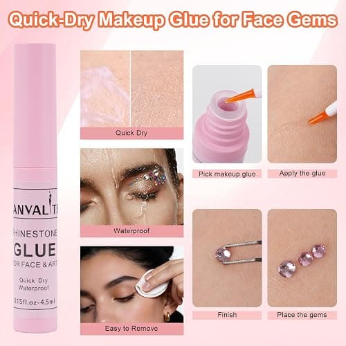 Canvalite 7000Pcs Flat Back Rhinestones Kit – Colorful Face Gems & Nail Art Rhinestones with Multi Shape Crystal Gems (Heart Star), Quick Dry Makeup Glue, Wax Pen, Tweezers for Face Nail Craft thumbnail 5