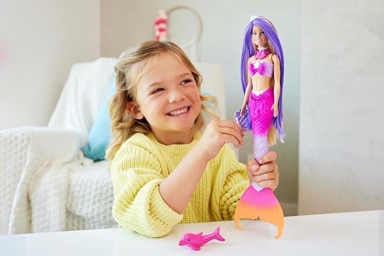 Barbie Mermaid Doll, “Malibu” with Pink Hair, Styling Accessories, Pet Dolphin and Water-Activated Color Change Feature - Multicolor thumbnail 2