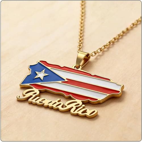 Fusamk Fashion Stainless Steel Puerto Rico Map Pendant Country Flag Pattern Necklace thumbnail 4
