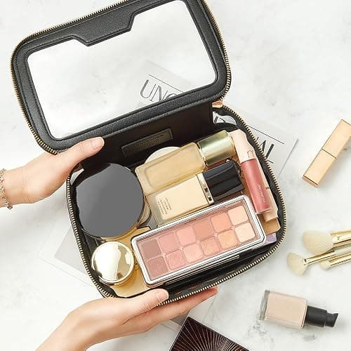 ROWNYEON Clear Makeup Case Toiletry Bag Multipurpose Travel Makeup Train Case Portable Cosmetic Organizer Transparent Storage Bag - Black thumbnail 4