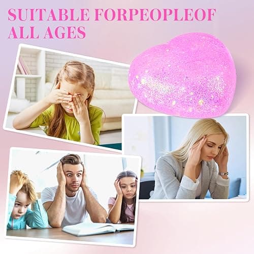 Heart Stress Balls (Pink) Squishy Toys for Adults Kids, Slow Rise Sugar Ball Sensory Fidget Toys, Love Shape Squishy Squeeze Toys, Malt Stretch Ball, Heart Shape Stress Toys for Hand Exercise thumbnail 6