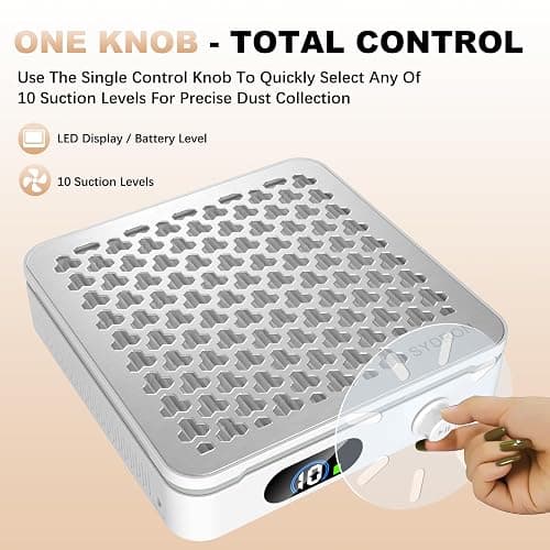 Nail Dust Collector | 1000PA Cordless Nail Dust Collector Nail Tech | 10 Speed Levels | Low Noise & Strong Suction | Reusable Filter, 10 Pads + Nail Dust Brush | for Acrylic Nails, Salon & Home-White thumbnail 6