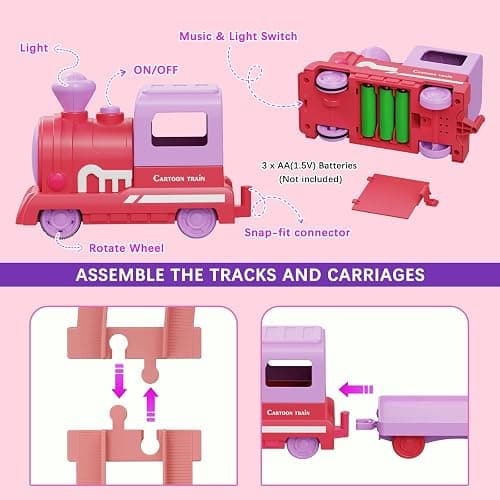 Train Set Toy Toddlers for 1-3 Montessori Learning Matching & Sorting Toys | Learning Toy for Ages 1 2 3 Christmas Birthday Gift Boys Girls (Pink) thumbnail 6