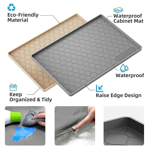 Winisok Silicone Under Sink Mat 34" x 22", kitchen Essentials and Gadgets, Shelf liner and Cabinet Protector, Home Organizers and Storage, Waterproof Bathroom Tray thumbnail 3