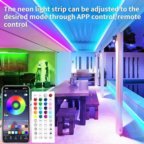 segrass Flexible LED neon Lights Strip 10M 24v RGB with Remote,APP Control, IP65 Waterproof for Bedroom,Room,Outdoors Decor - 10M thumbnail 2