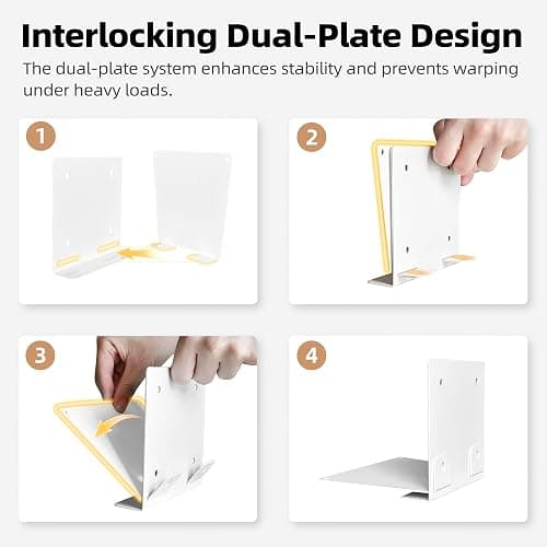 STORAGE MANIAC Floating Book Shelves for Wall Mounted Invisible Floating Bookshelves Heavy-Duty Steel Hidden Bookshelf Hanging Bookshelves for Bedroom Living Room Office, White 4-Pack Large thumbnail 5