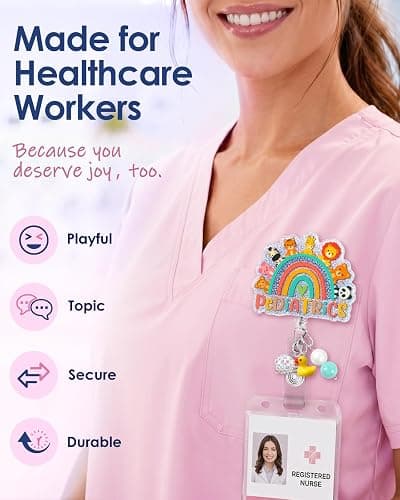 Plifal Nurse Badge Reel – Cute Yellow Pediatrics Retractable ID Badge Holder with Beads Charm Alligator Clip, Funny Medical Badge Reel for Nurses Healthcare Worker Gifts thumbnail 3