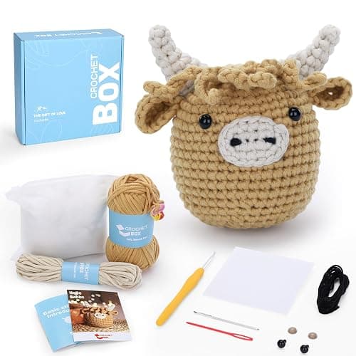 Crochet Kit for Beginners: Highland Cow Crochet Kit, Learn to Crochet, Include Easy Knitting Soft Yarn, Step-by-Step Video Tutorial, Hook, Holiday Birthday Gift for Adults and Teen(30%+ Yarn) - Image 1