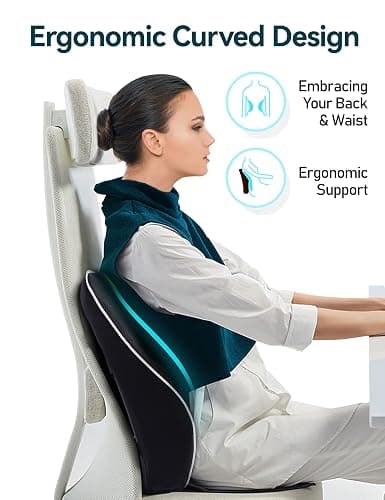Travel Ease Ergonomic Lumbar Support Cushion, Memory Foam Back Support Cushion for Office Chairs with Skin-friendly Cover for Comfort (Black) thumbnail 4