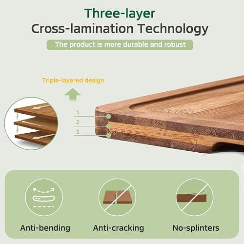 Vocvee Bamboo Cutting Boards for Kitchen(Set of 3), Wood Cutting Board with Wood Storage Stand, Charcuterie & Chopping Board for Vegetables and Meat, with Deep Juice Groove, Ideal Kitchen Gifts thumbnail 6